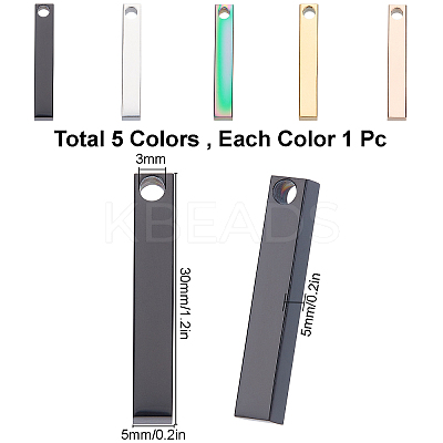 5Pcs 5 Colors PVD Vacuum Plating 304 Stainless Steel Pendants STAS-SC0002-15-1