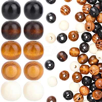 250Pcs 5 Styles Wood European Beads WOOD-PA0001-41-1