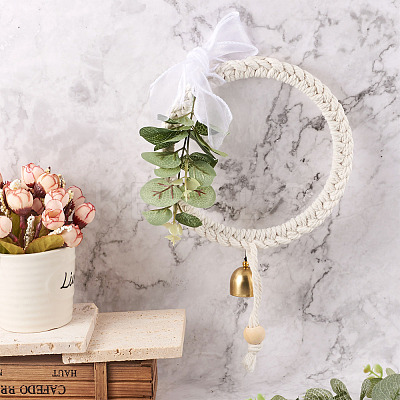 Cotton Rope & Wood Beads Knitting Wind Chime Pendant CF-TAC0001-08-1
