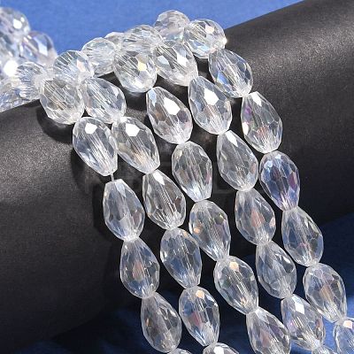 1Strand Electroplate Glass Faceted Teardrop Beads Strands X-EGLA-D015-12x8mm-01-1