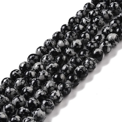 Synthetic Snowflake Obsidian Beads Strands G-E568-03C-1