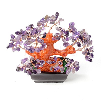 Natural Amethyst Chips Money Tree Bonsai Display Decorations DJEW-B007-08D-1