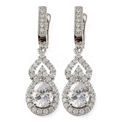 Gourd Rack Plating Brass Micro Pave Cubic Zirconia Hoop Earrings EJEW-I304-13P-01-1