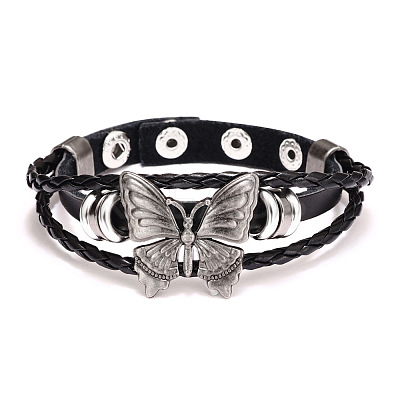 Butterfly Alloy PU Imitation Leather Cord Braided Bracelets FS-WG2E2BB-02-1