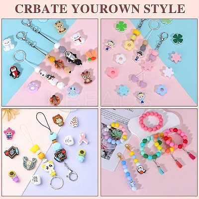 80Pcs 4 Style Round Silicone Focal Beads SIL-SZ0001-22J-1