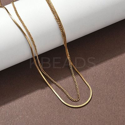 304 Stainless Steel Square Snake Chain Twisted Chain Double Layer Necklaces NJEW-S453-01G-B-1