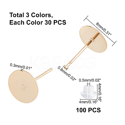 90Pcs 3 Colors 304 Stainless Steel Stud Earring Findings STAS-UN0022-51-1