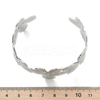 Non-Tarnish Flower 304 Stainless Steel Open Cuff Bangles for Women BJEW-M313-05P-1