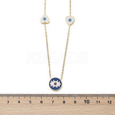304 Stainless Steel Blue & White Enamel Evil Eye Link Chain Long Necklaces NJEW-V001-02G-1