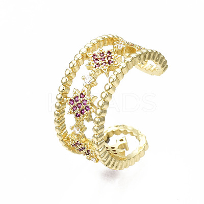Cubic Zirconia Star Open Cuff Ring RJEW-N037-006D-1