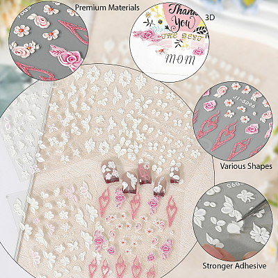 5Pcs 5 Styles Flower & Butterfly PET Nail Art Stickers MRMJ-SP0001-16-1