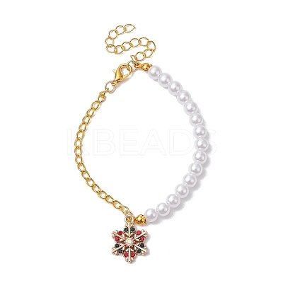 Christmas ABS Plastic Imitation Pearl & Iron Curb Chains Link Bracelets BJEW-JB11276-1