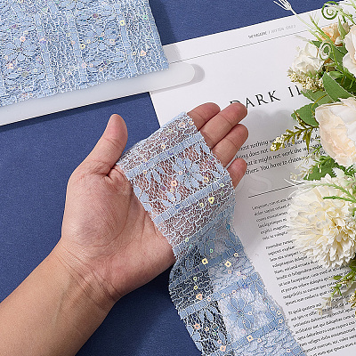 5Yards Polyester Flower Lace Ribbons with Paillettes OCOR-GF0005-24E-1