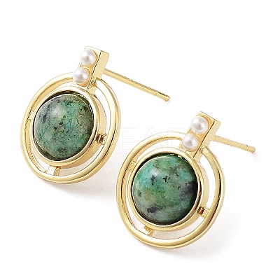 Dyed Synthetic Turquoise Half Round Dangle Stud Earrings EJEW-B027-01G-01-1
