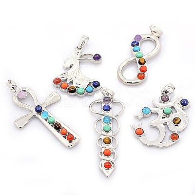 Vintage Chakra Jewelry Brass Natural & Synthetic Mixed Stone Pendants G-I114-M-1