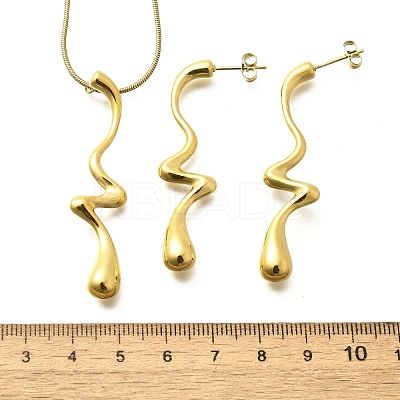 304 Stainless Steel Necklaces & Stud Earring Set for Women SJEW-C007-06G-1