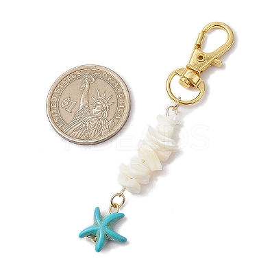 Natural White Mother of Pearl Shell & Synthetic Turquoise Starfish Pendant Decorations HJEW-JM02986-1