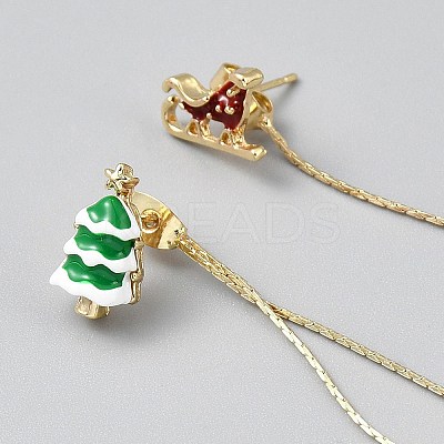 Christmas Tree & Santa Claus Enamel Asymmetrical Earrings EJEW-WH0047-108-1