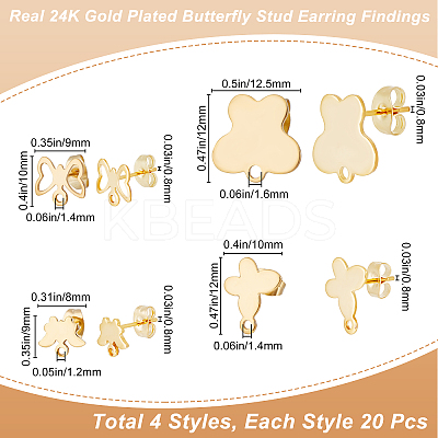 80Pcs 4 Style 201 Stainless Steel Stud Earring Findings EJEW-BBC0001-07-1