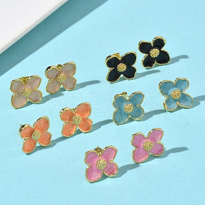 Flower Brass Enamel Stud Earrings EJEW-P341-03G-1