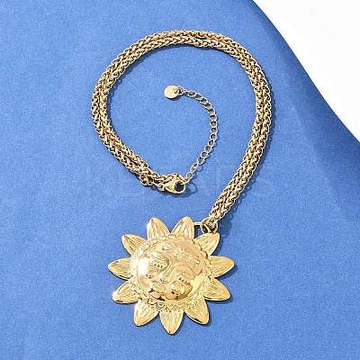 304 Stainless Steel Embossed Human Face Pendant Wheat Chain Necklaces NJEW-P430-03A-G-1