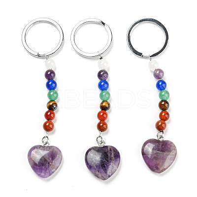 Natural Amethyst Heart Pendant Keychain G-Z033-05P-03-1