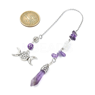 Pointed Faceted Bullet Natural Amethyst & Opalite Chip Dowsing Pendulums PALLOY-JF03067-1