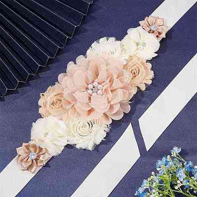 Chiffon Flower Chain Belt with Alloy Rhinestone AJEW-WH0248-43-1