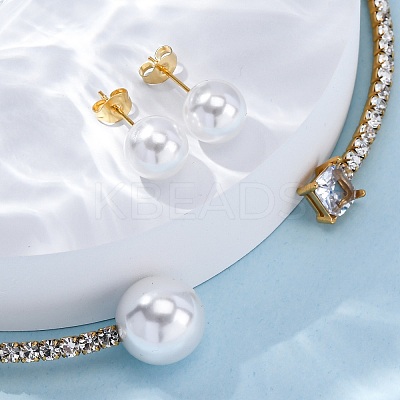 Round Plastic Imitation Pearl Stud Earrings & Cubic Zirconia and Rhinestone Square Cuff Choker Necklaces Sets SJEW-U003-02G-1