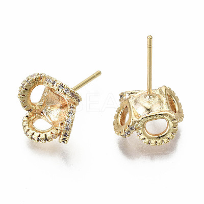 Brass Micro Pave Clear Cubic Zirconia Stud Earring Findings KK-S360-005-NF-1