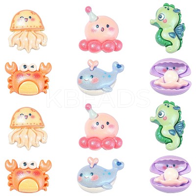 30Pcs 6 Styles Ocean Theme Opaque Resin Sea Animal Cabochons RESI-CJ0003-55-1