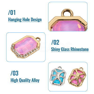 40Pcs 2 Colors UV Plating Alloy with Mixed Color Glass Rhinestone Pendants FIND-PJ0001-37-1
