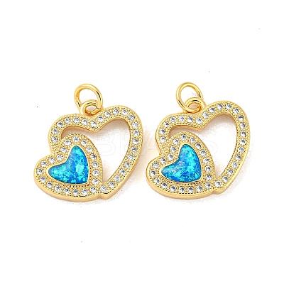 Valentine's Day Brass Micro Pave Cubic Zirconia with Synthetic Opal Pendants KK-D096-02B-G-1