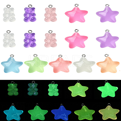 10Pcs 10 Styles Luminous Transparent Resin Pendants RESI-YW0001-80-1