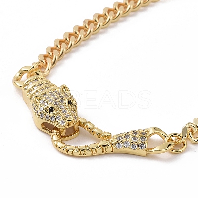 Cubic Zirconia Leopard Link Bracelet Brass Curb Chains for Women BJEW-G664-01G-05-1