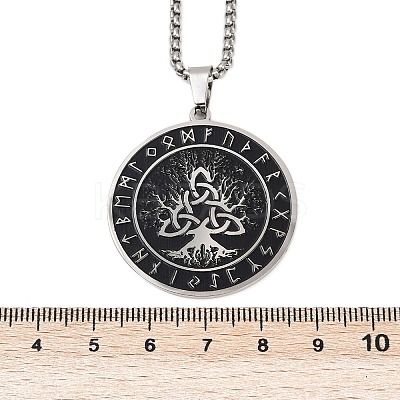 201 Stainless Steel Black Enamel Rune Tree of Life Pendant Necklaces for Men NJEW-K283-27P-1