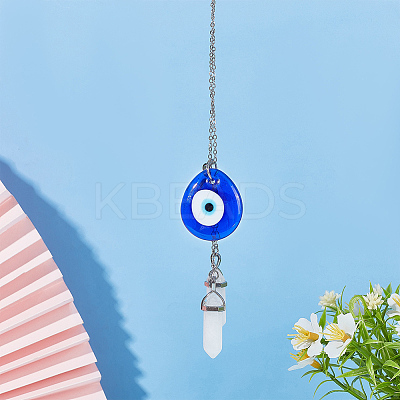 Teardrop with Evil Eye Glass Pendant Decorations HJEW-AB00018-1