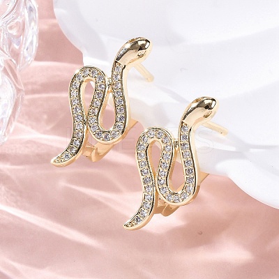 Brass Clear Cubic Zirconia Hoop Earrings EJEW-Q014-36G-1