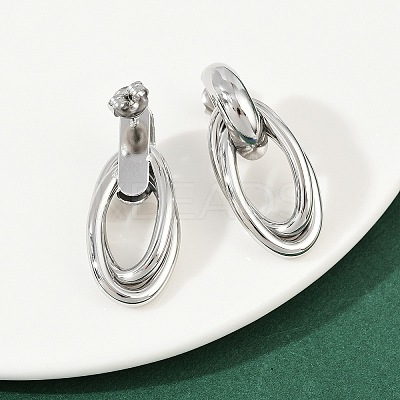 304 Stainless Steel Oval Dangle Stud Earrings EJEW-I319-01P-1