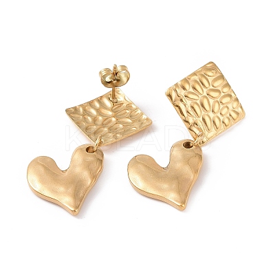 304 Stainless Steel Heart with Rhombus Dangle Stud Earrings for Women EJEW-G328-20-1