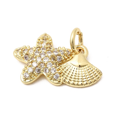 Brass Pave Clear Cubic Zirconia Pendants KK-G554-09A-G-1