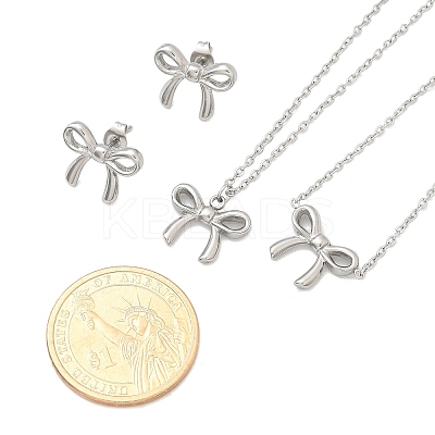 Bowknot 304 Stainless Steel 
Stud Earrings & Necklaces & Bracelets Sets SJEW-Q001-02P-1