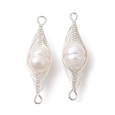 Natural Cultured Freshwater Pearl Copper Wire Wrapped Connector Charms PALLOY-JF02519-01-1