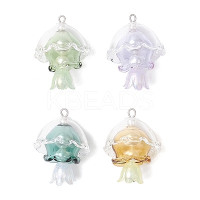 4Pcs 4 Colors Jellyfish Glass Pendants PALLOY-TA00308-1