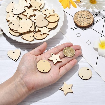 180Pcs 3 Styles Undyed Unfinished Wood Links WOOD-CJ0002-24-1