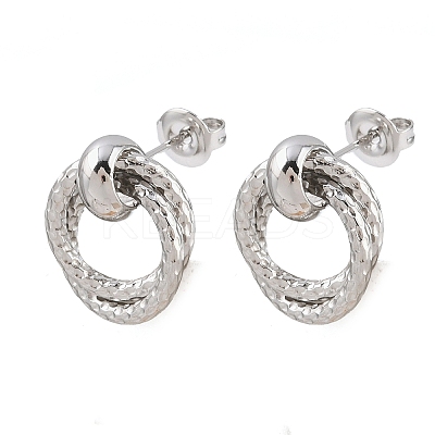 304 Stainless Steel Textured Ring Stud Earrings EJEW-P324-04P-1