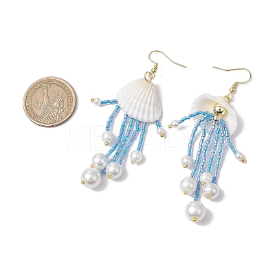 3Pairs Glass & Natural Shell & Non-magnetic Synthetic Hematite Dangle Earrings EJEW-MZ00383-1