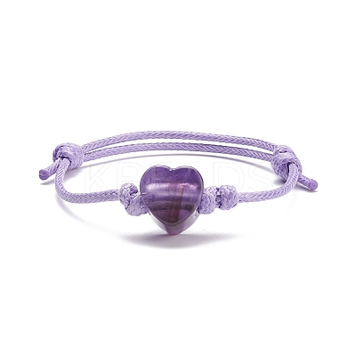 Natural Amethyst Heart Braided Cord Bracelet BJEW-JB07685-05-1