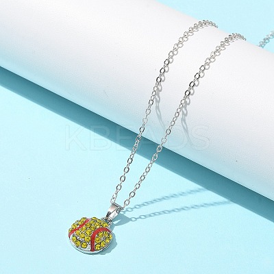 Zinc Alloy Sunflower Rhinestone Sport Ball Pendant Cable Chain Necklaces NJEW-U024-01P-01-1