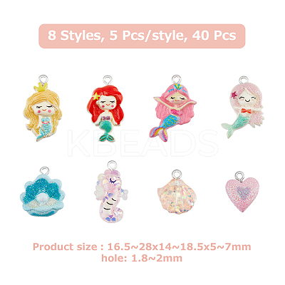 40Pcs 8 Styles Opaque & Transparent Resin Pendants RESI-FH0001-51-1